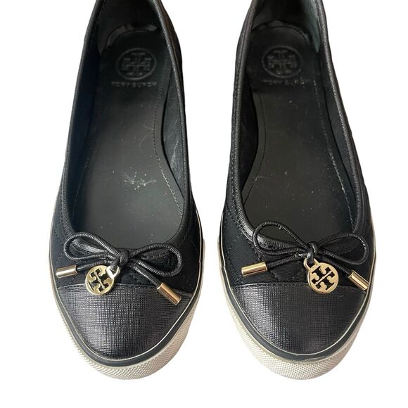 Tory Burch 7 Ballet Flats Black Quilted Bow Detail Comfort Casual Slip On - Picture 2 of 10